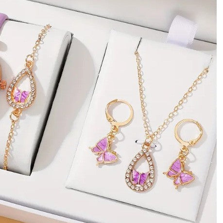 4PCS Set Luxury Women Butterfly Necklace Bracelet Earrings Drop Oil Diamond Jewelry For Girl Gift Jewelry Fashion Jewelry Set