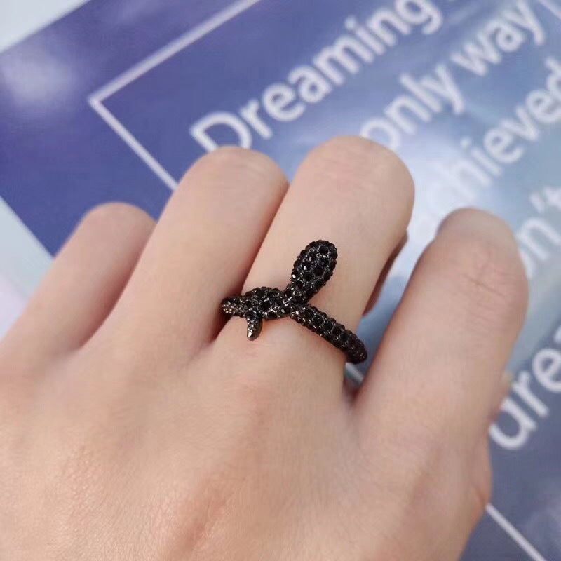 Personality Silver Snake Ring Black Snake Ring