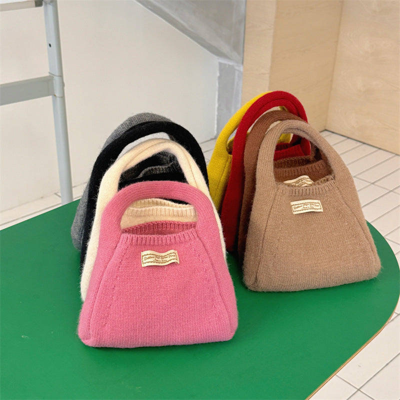 Fashion Solid Color Woolen Yarn Bag Portable Small Carrying Bag Women