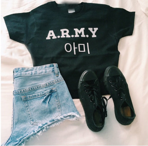 A.R.M.Y T-shirts, men and women, English, digital letters, street short-sleeved, AliExpress