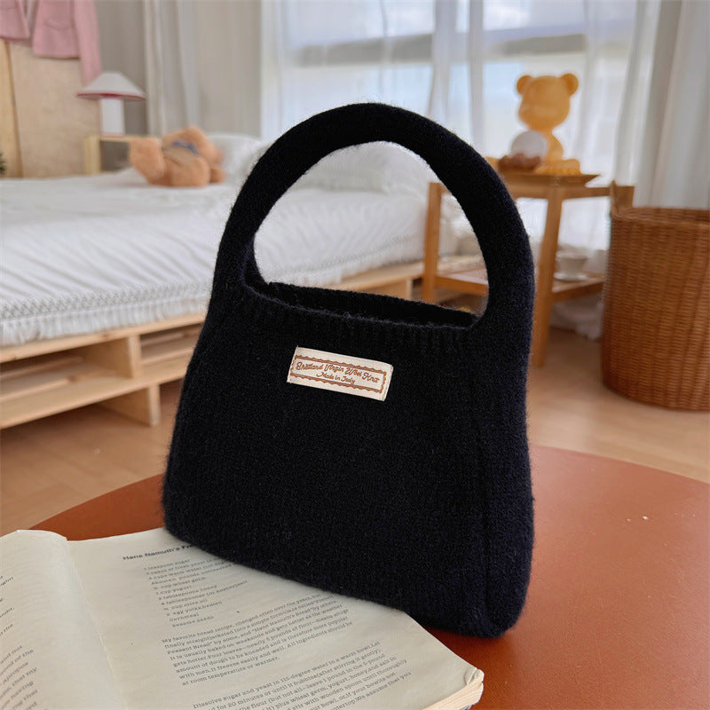 Fashion Solid Color Woolen Yarn Bag Portable Small Carrying Bag Women