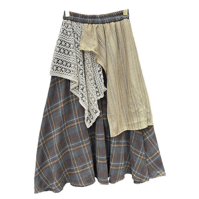 Women's Irregular Stitching Color-contrast Check Skirt