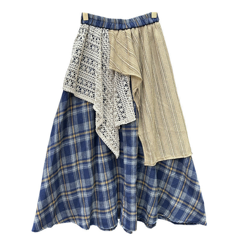 Women's Irregular Stitching Color-contrast Check Skirt