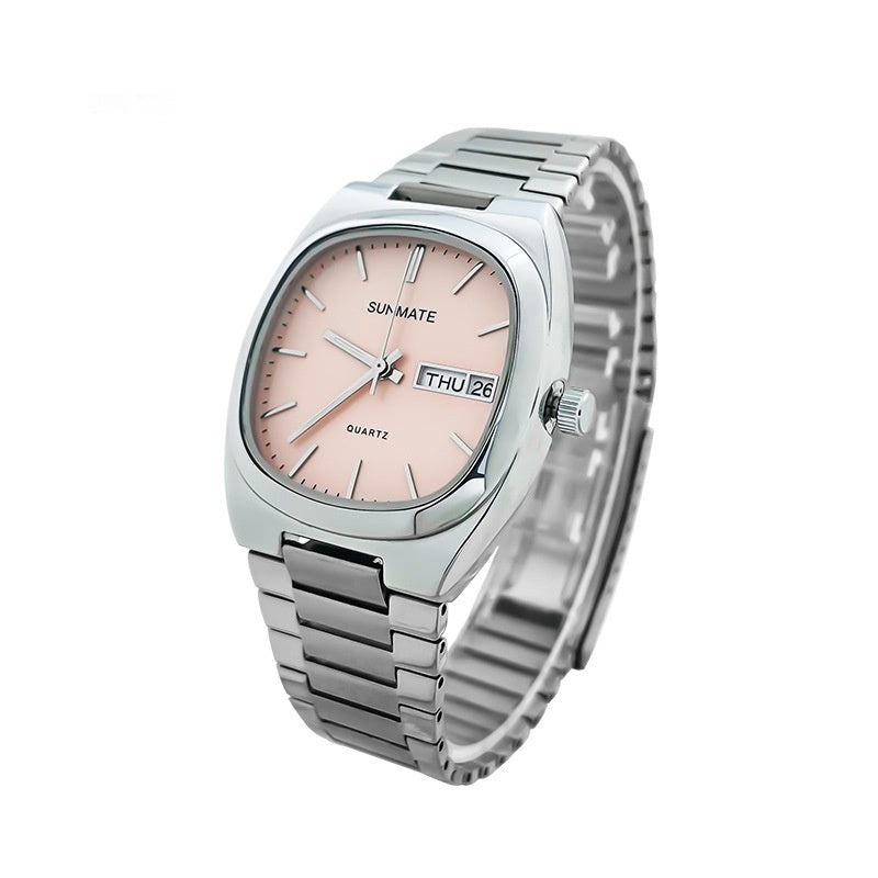 Fashion Simple Square White Shell Steel Belt Quartz Watch