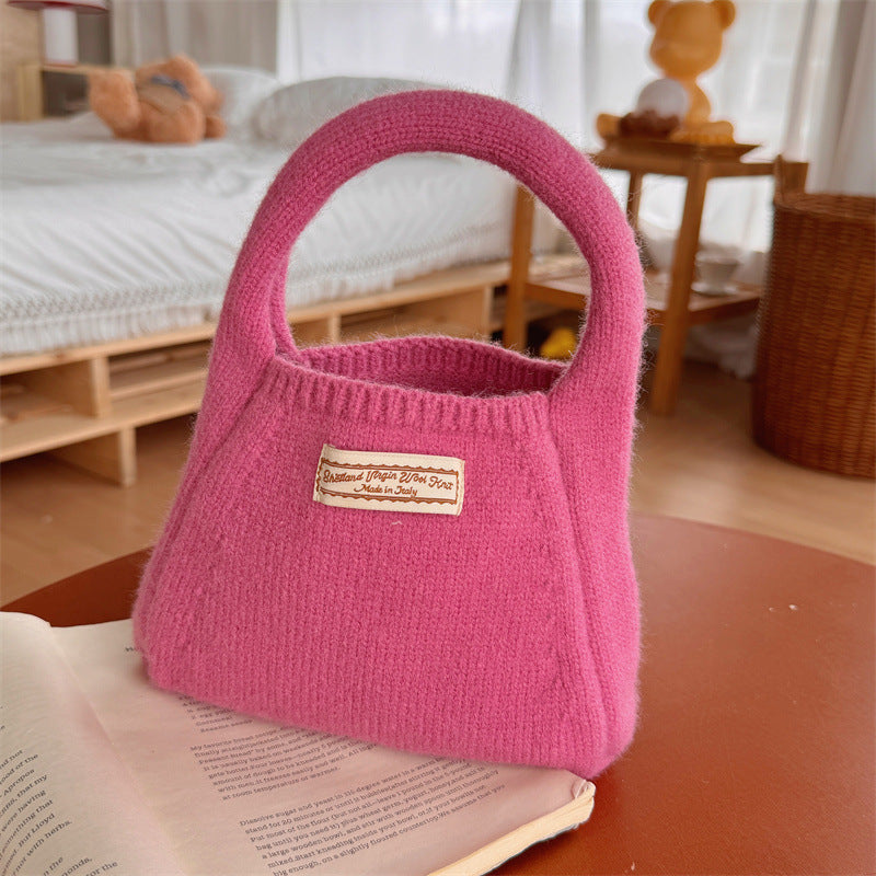 Fashion Solid Color Woolen Yarn Bag Portable Small Carrying Bag Women