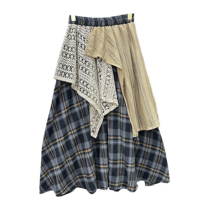 Women's Irregular Stitching Color-contrast Check Skirt