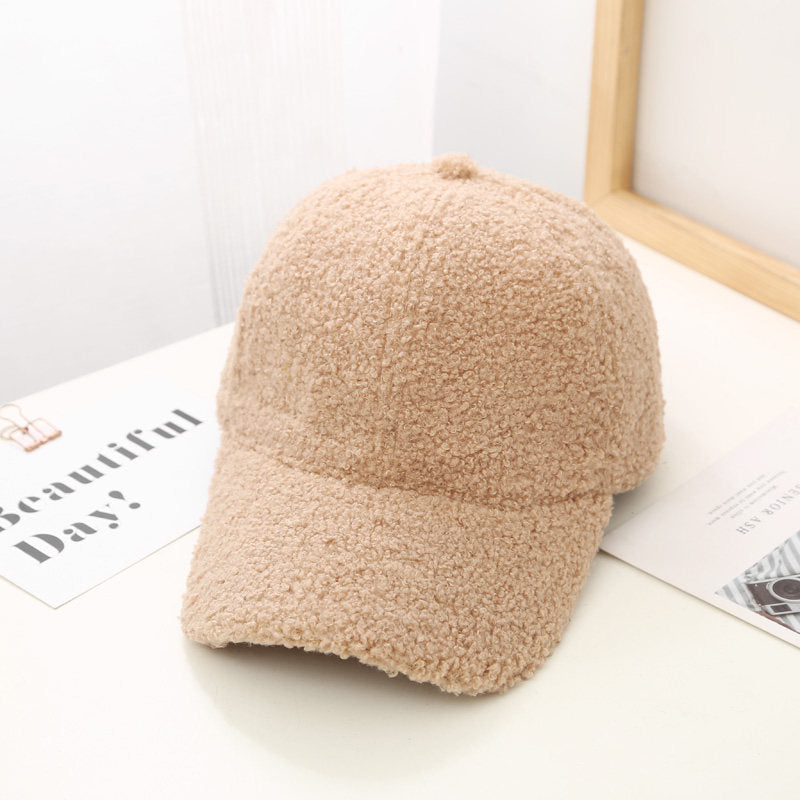 Korean Style Solid Color Light Board Lambswool Baseball Cap For Women