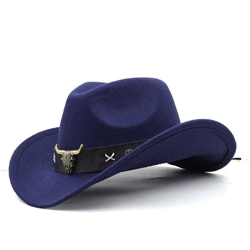 Ethnic Style Cow Standard Western Denim Top Hat Rolled Brim Retro