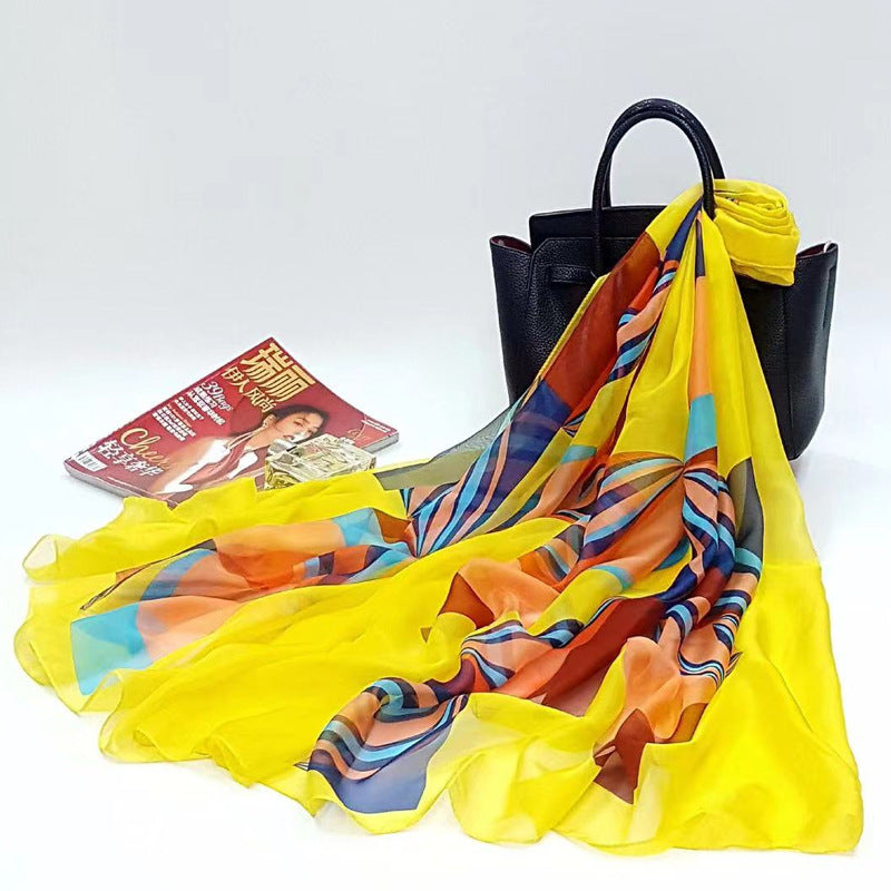 Polyester Women's Summer Silk Scarf Oversized Sunscreen Lightweight Beach Towel