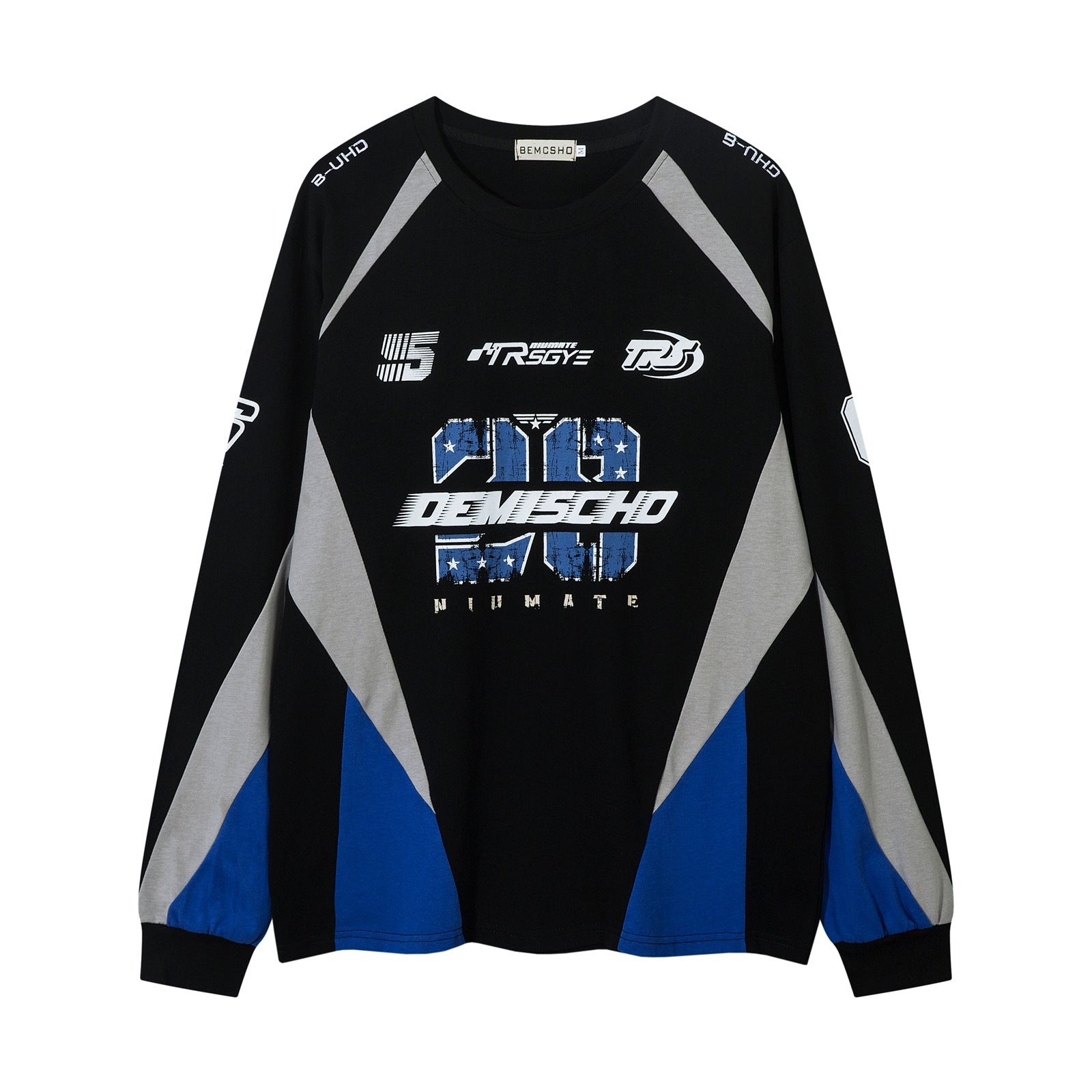 Racing Suit Locomotive Style Printing Color Contrast Long Sleeve T-shirt