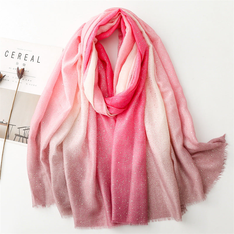 Cotton And Linen Hand Scarf Gilding Back-shaped Mud Point Gradient Scarf