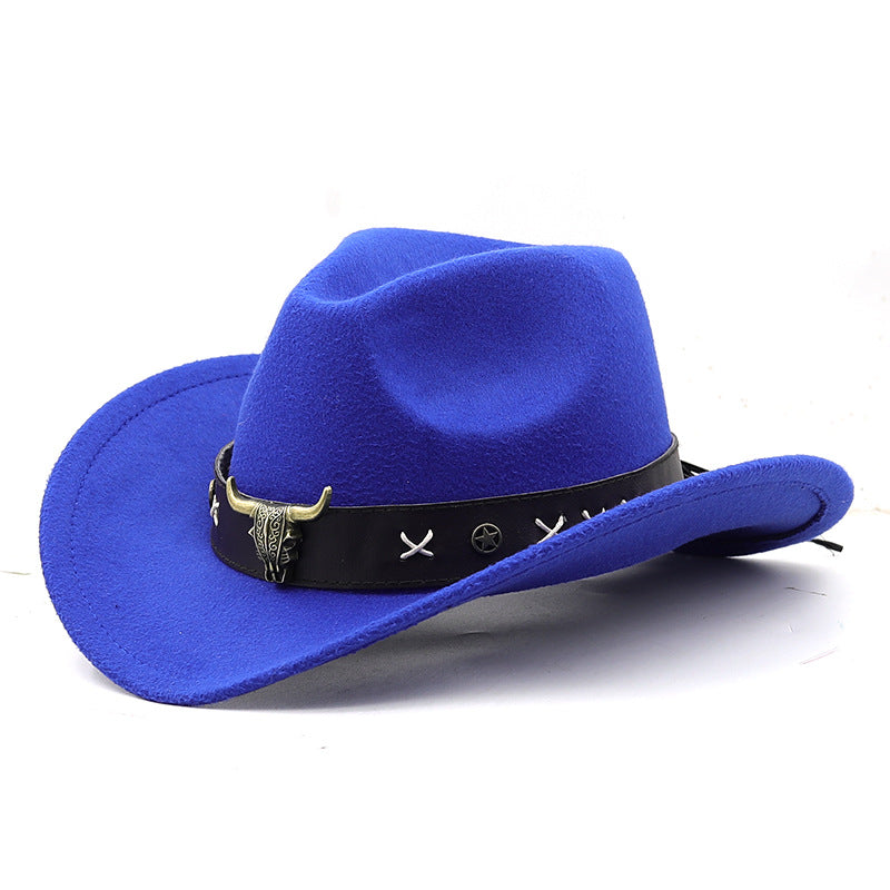 Ethnic Style Cow Standard Western Denim Top Hat Rolled Brim Retro