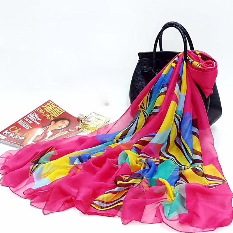 Polyester Women's Summer Silk Scarf Oversized Sunscreen Lightweight Beach Towel