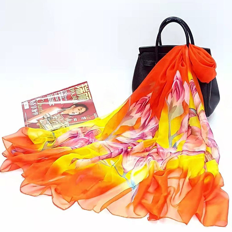 Polyester Women's Summer Silk Scarf Oversized Sunscreen Lightweight Beach Towel