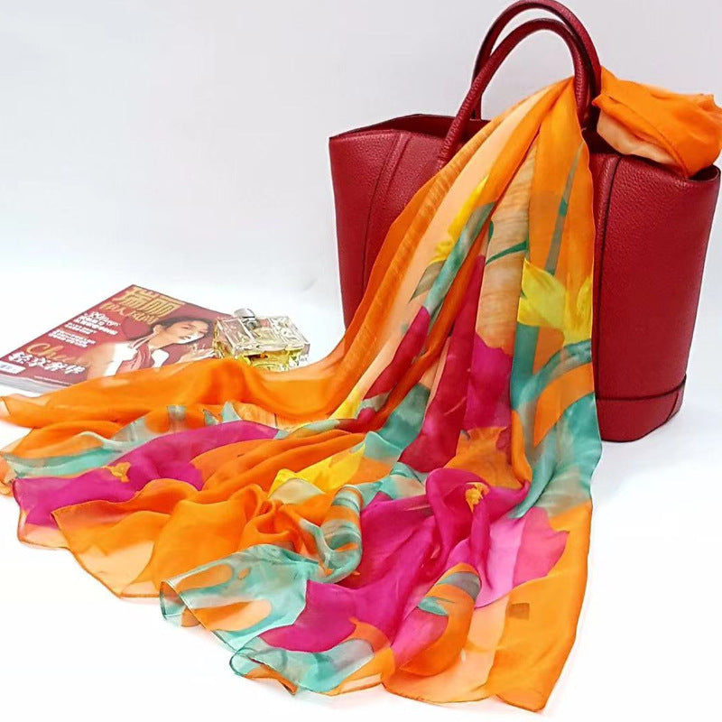 Polyester Women's Summer Silk Scarf Oversized Sunscreen Lightweight Beach Towel