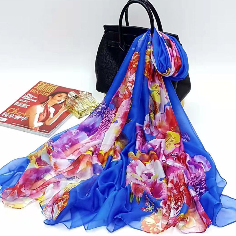 Polyester Women's Summer Silk Scarf Oversized Sunscreen Lightweight Beach Towel