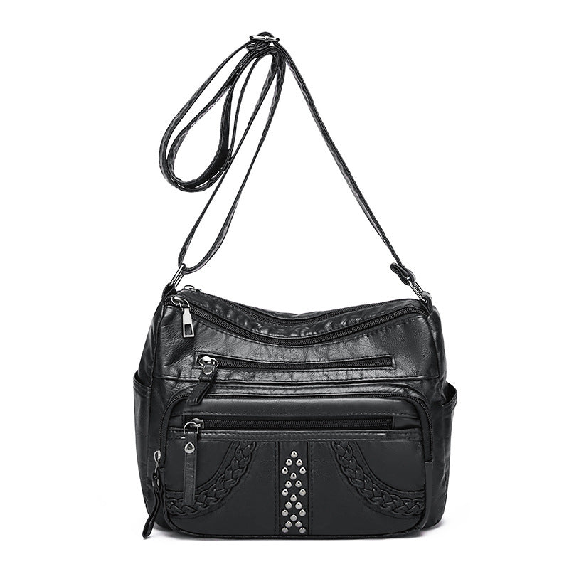 Leather Texture Multi-layer Solid Color Crossbody Bag