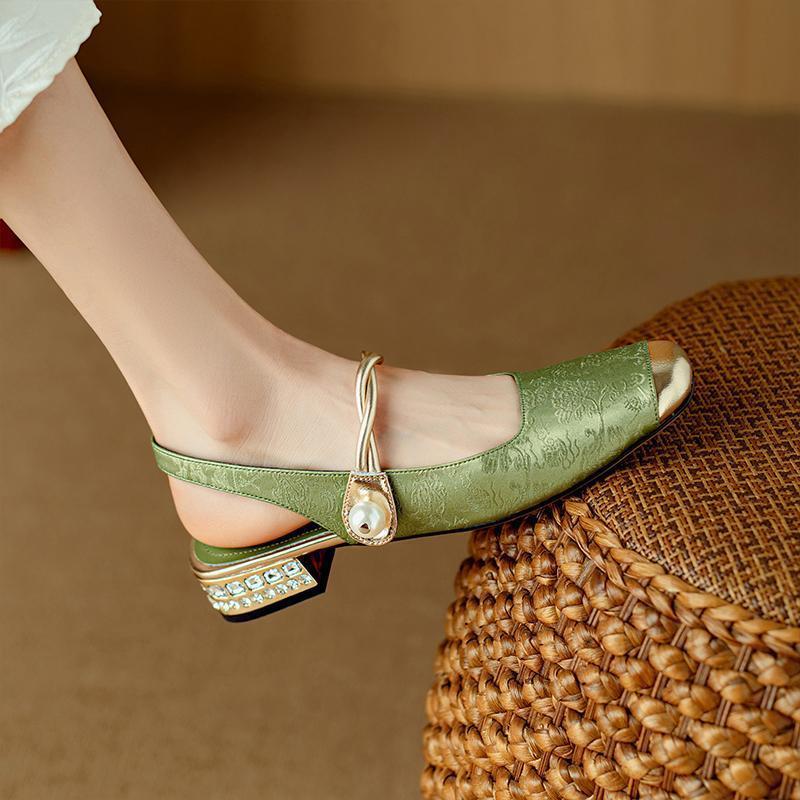 Women's Chinese Style Traditional For Cheongsam Square Toe Cap Sandals