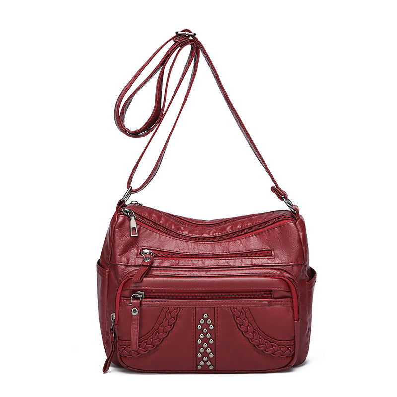 Leather Texture Multi-layer Solid Color Crossbody Bag