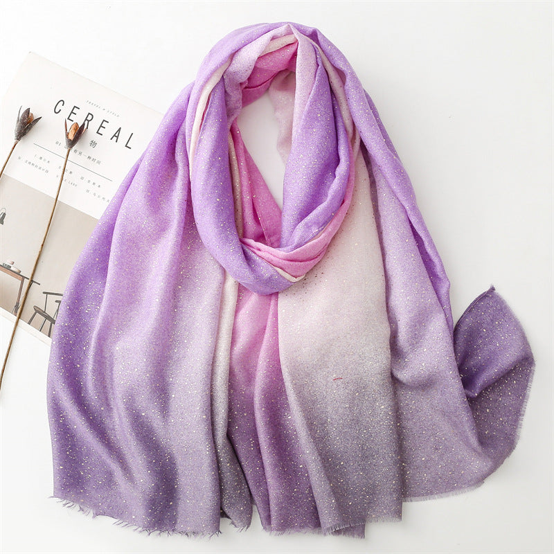 Cotton And Linen Hand Scarf Gilding Back-shaped Mud Point Gradient Scarf