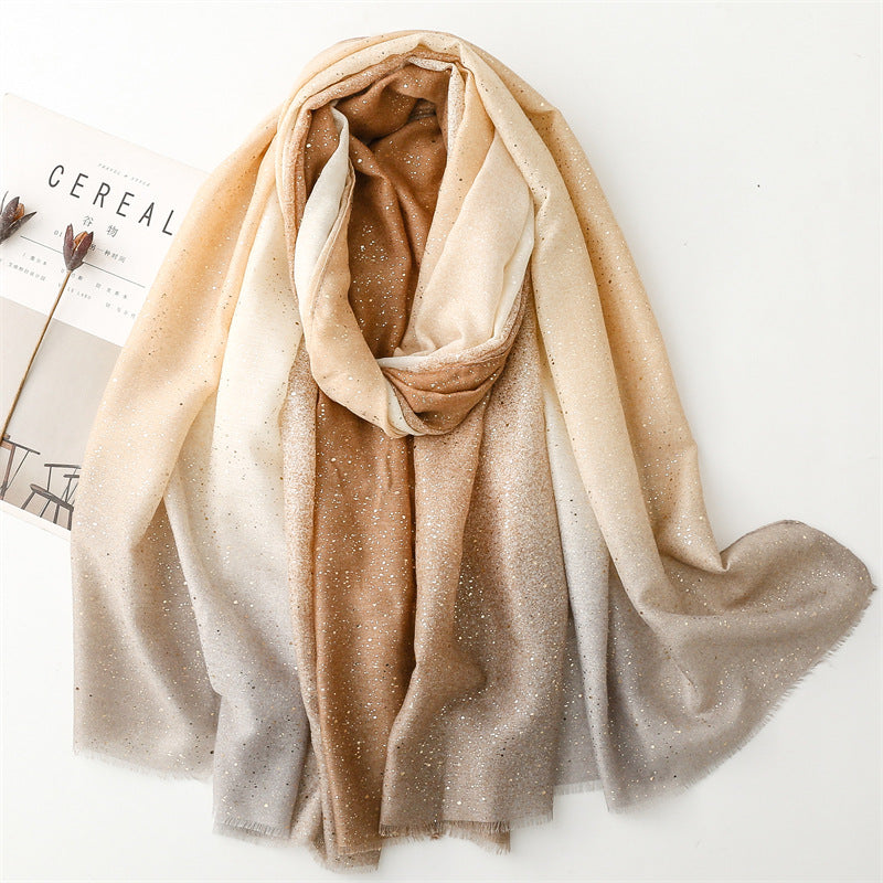 Cotton And Linen Hand Scarf Gilding Back-shaped Mud Point Gradient Scarf