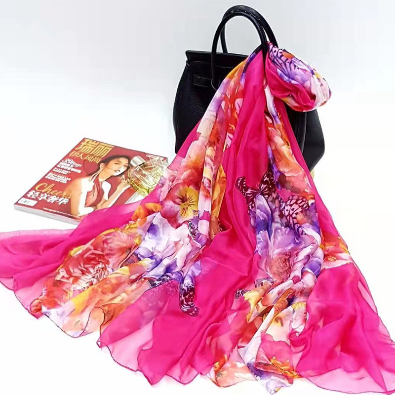 Polyester Women's Summer Silk Scarf Oversized Sunscreen Lightweight Beach Towel