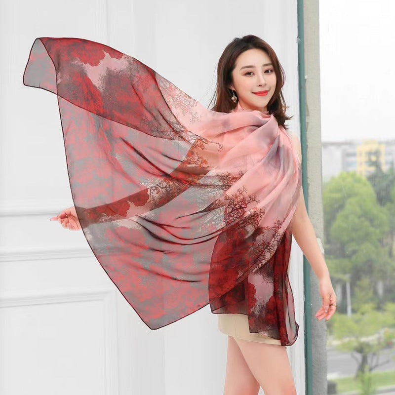 Polyester Women's Summer Silk Scarf Oversized Sunscreen Lightweight Beach Towel