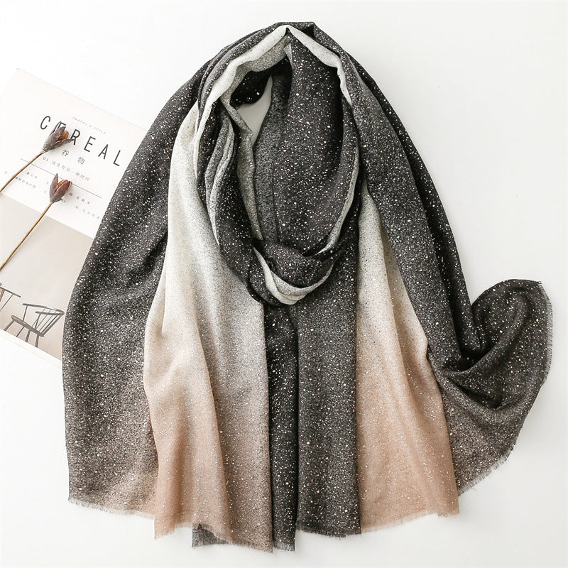 Cotton And Linen Hand Scarf Gilding Back-shaped Mud Point Gradient Scarf