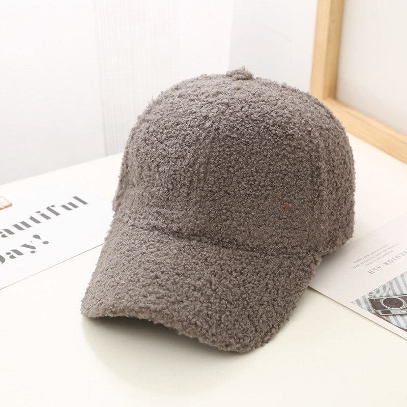 Korean Style Solid Color Light Board Lambswool Baseball Cap For Women