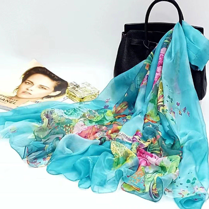 Polyester Women's Summer Silk Scarf Oversized Sunscreen Lightweight Beach Towel