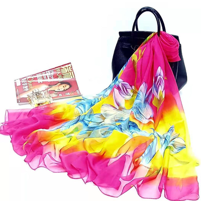 Polyester Women's Summer Silk Scarf Oversized Sunscreen Lightweight Beach Towel