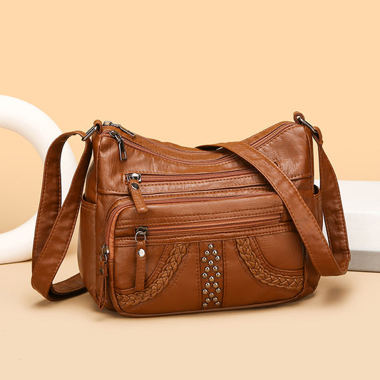 Leather Texture Multi-layer Solid Color Crossbody Bag