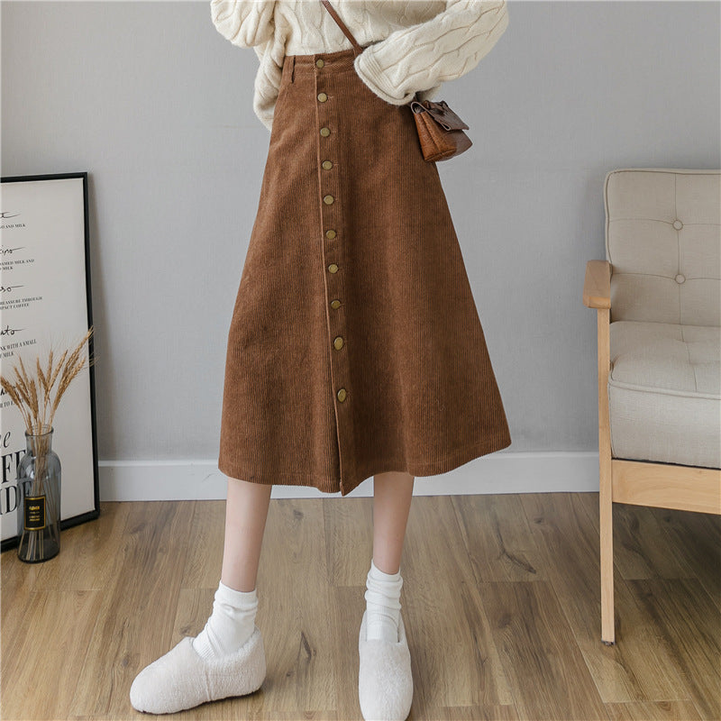 Corduroy Retro Fashion A- Line Dress Midi Skirt