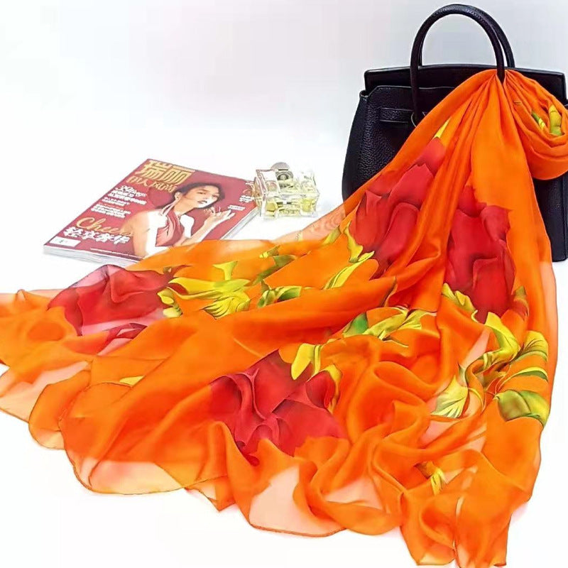 Polyester Women's Summer Silk Scarf Oversized Sunscreen Lightweight Beach Towel