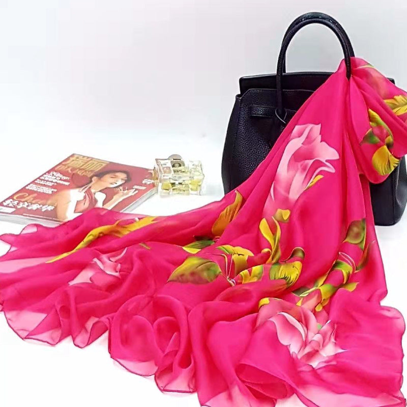 Polyester Women's Summer Silk Scarf Oversized Sunscreen Lightweight Beach Towel