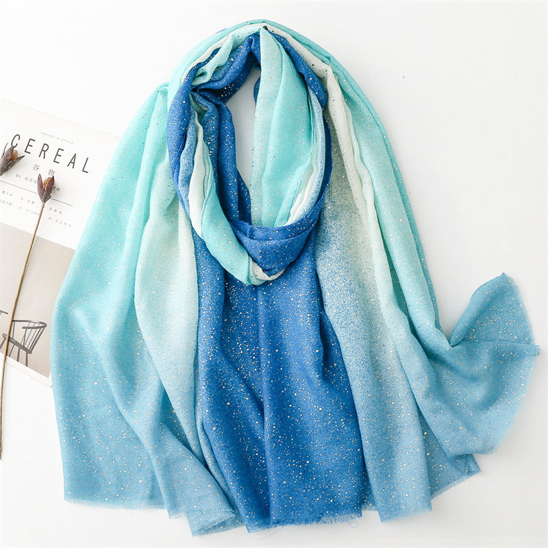 Cotton And Linen Hand Scarf Gilding Back-shaped Mud Point Gradient Scarf