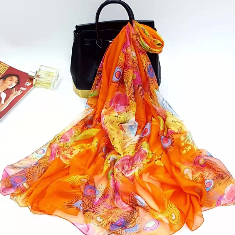 Polyester Women's Summer Silk Scarf Oversized Sunscreen Lightweight Beach Towel