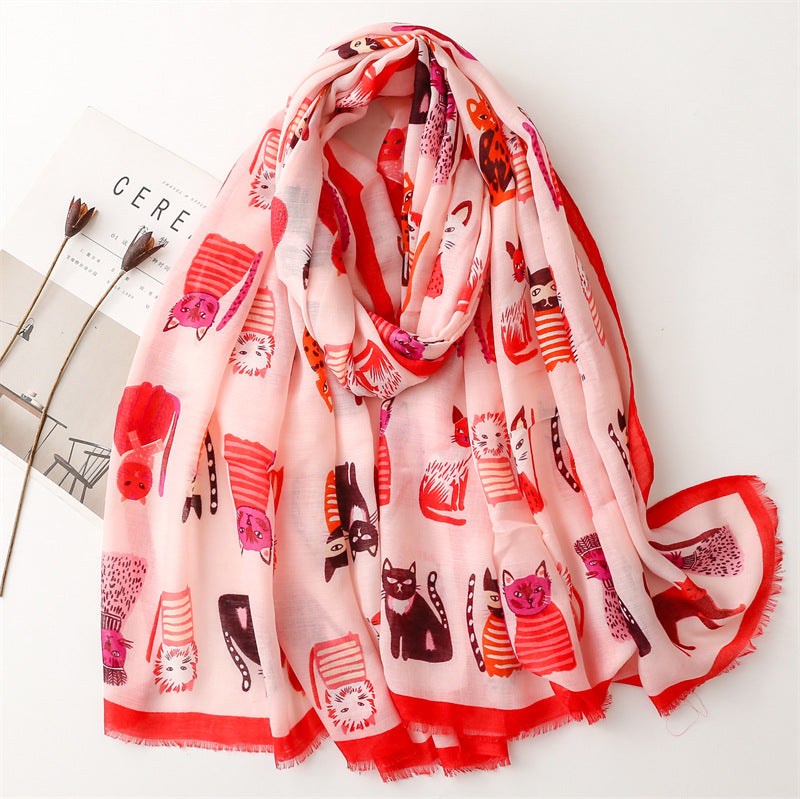 Cute Kitten Paradise Printed Silk Scarf