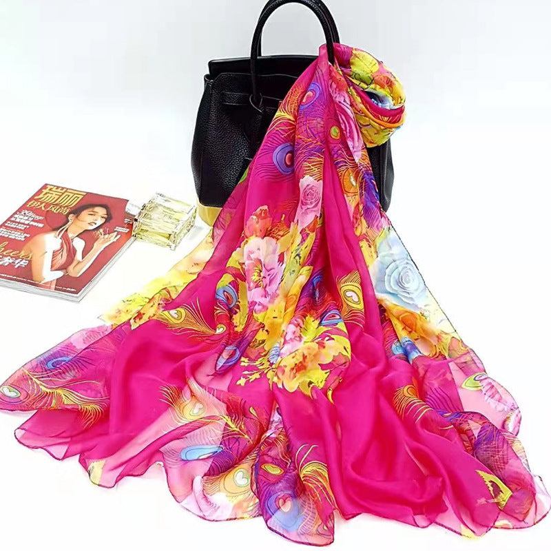 Polyester Women's Summer Silk Scarf Oversized Sunscreen Lightweight Beach Towel