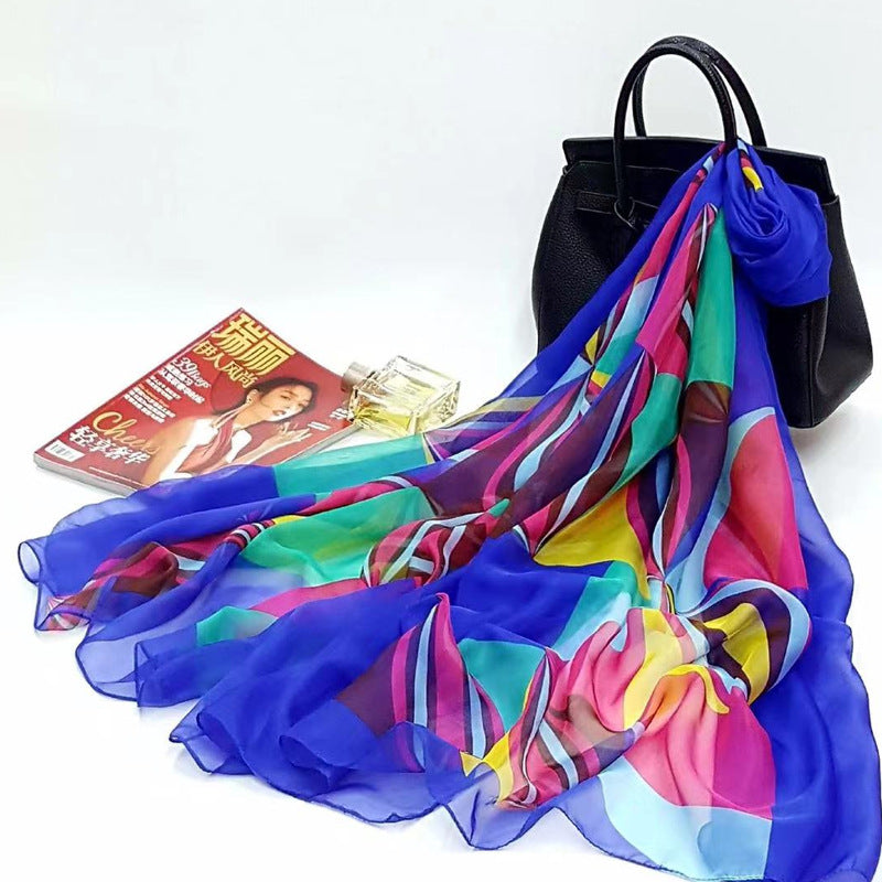 Polyester Women's Summer Silk Scarf Oversized Sunscreen Lightweight Beach Towel