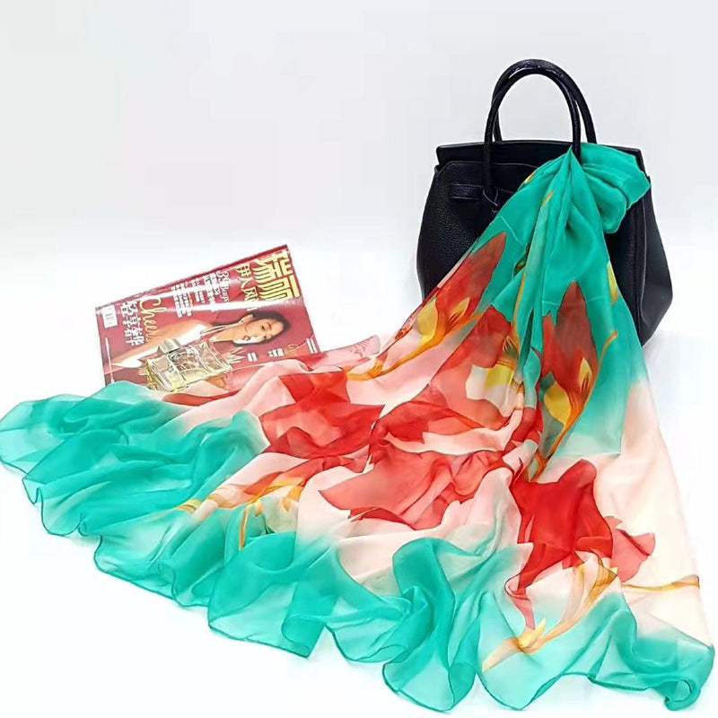 Polyester Women's Summer Silk Scarf Oversized Sunscreen Lightweight Beach Towel