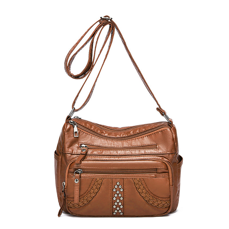 Leather Texture Multi-layer Solid Color Crossbody Bag