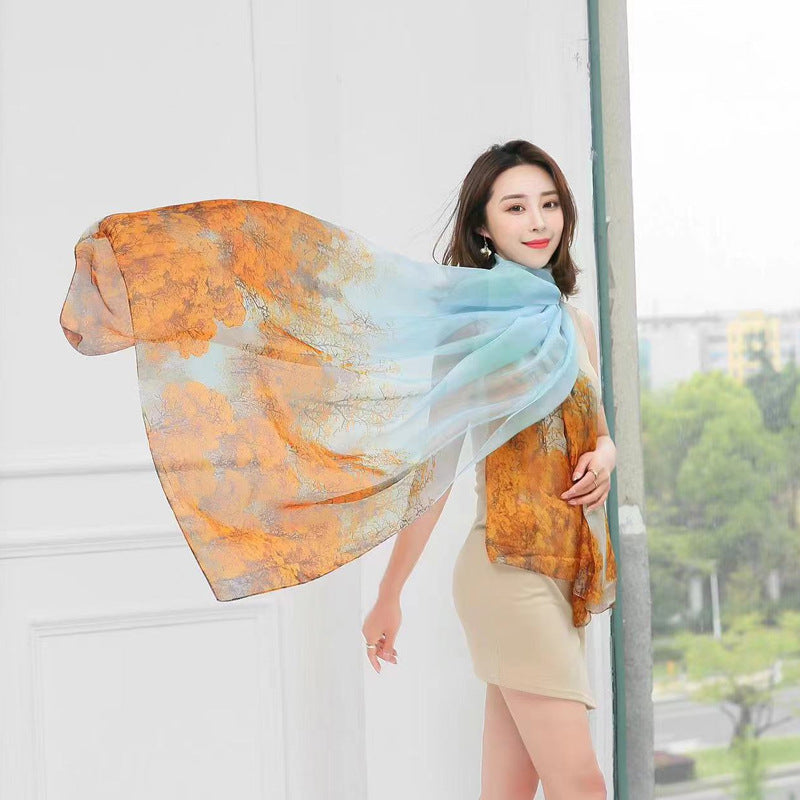 Polyester Women's Summer Silk Scarf Oversized Sunscreen Lightweight Beach Towel