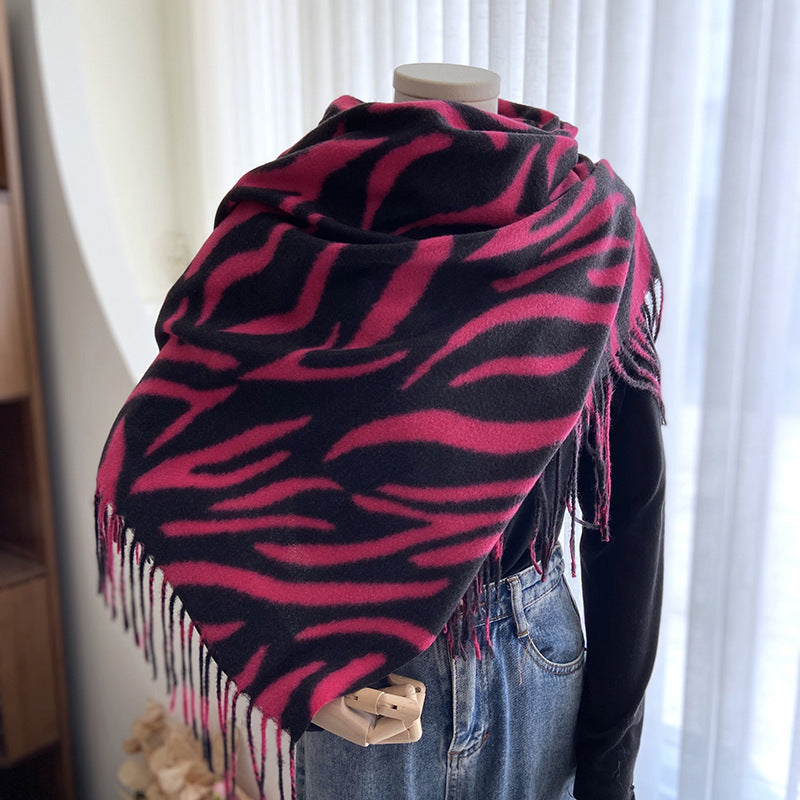 New Striped Printed Tassel Cashmere Shawl