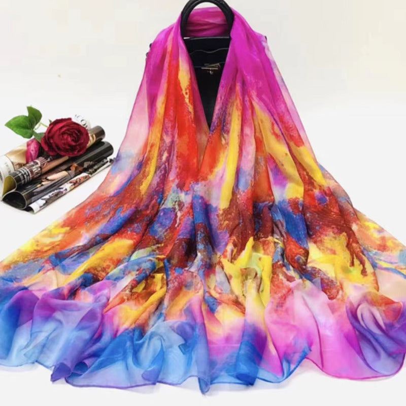 Polyester Women's Summer Silk Scarf Oversized Sunscreen Lightweight Beach Towel