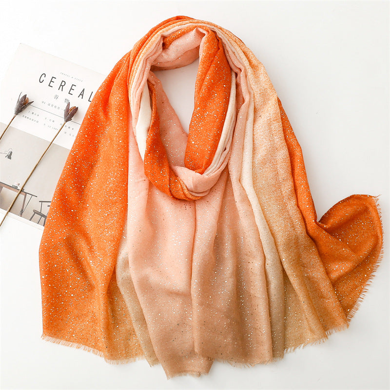 Cotton And Linen Hand Scarf Gilding Back-shaped Mud Point Gradient Scarf