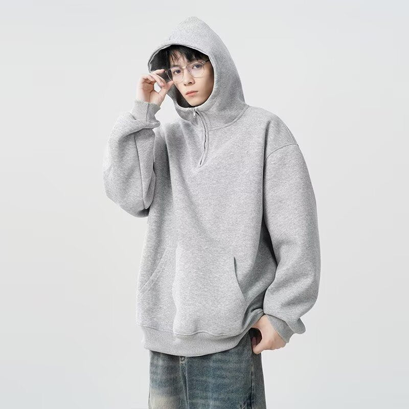 Men's Casual All-match American Hooded Fleece Lined Sweater