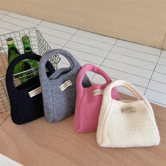 Fashion Solid Color Woolen Yarn Bag Portable Small Carrying Bag Women