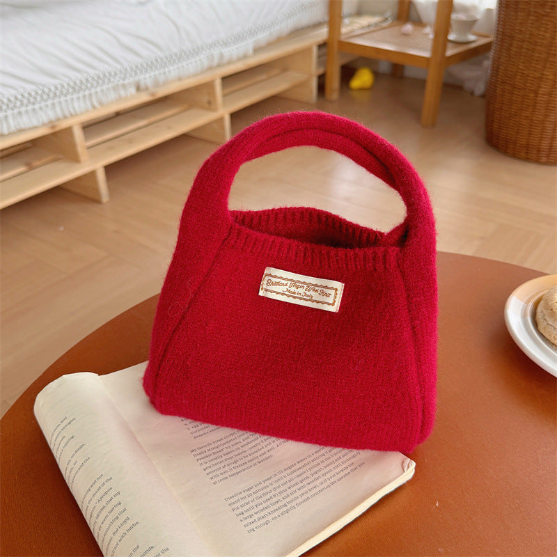 Fashion Solid Color Woolen Yarn Bag Portable Small Carrying Bag Women