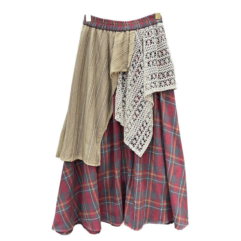 Women's Irregular Stitching Color-contrast Check Skirt